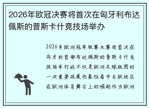 2026年欧冠决赛将首次在匈牙利布达佩斯的普斯卡什竞技场举办